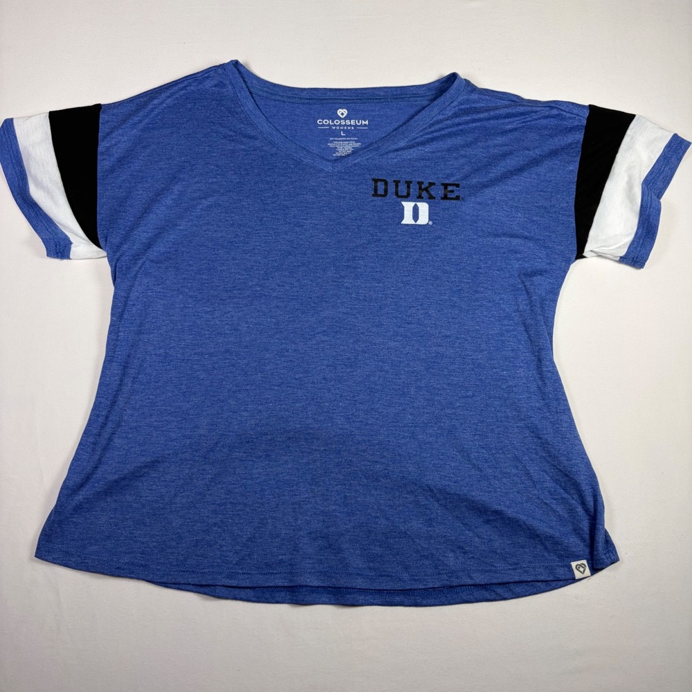 Colosseum Duke University V-Neck Colorblock Sleeve Tee Collegiate Sports Women L